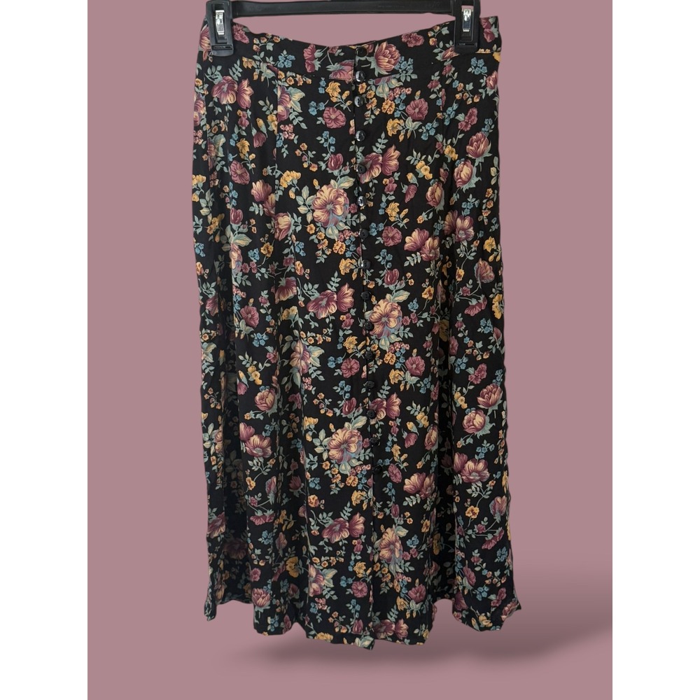Vintage 90s Sag Harbor Black Floral Skirt Button Down Cottagecore